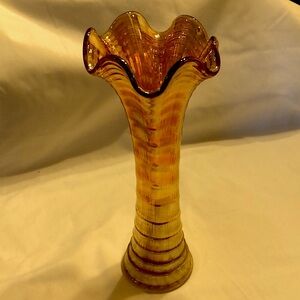 Vintage Imperial Marigold Ripple Carnival Glass Vase (swung)